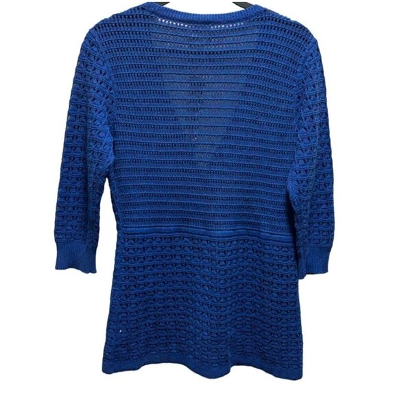 DKNY Jeans Women's Blue Open-Knit Button-Front Cardigan Size Medium - Picture 2 of 6